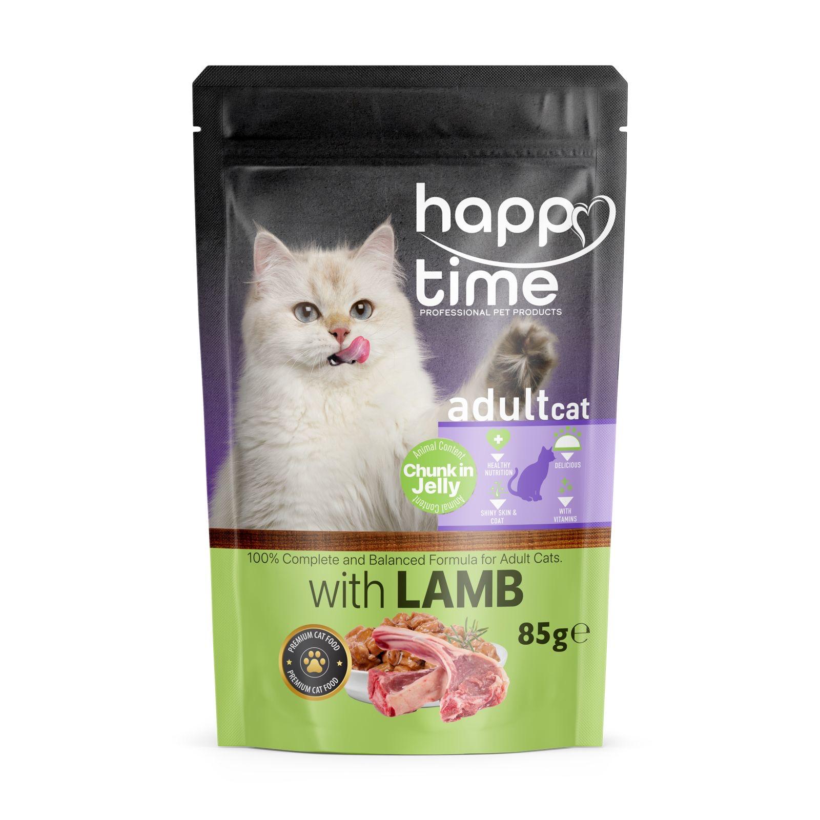 HAPPY TİME POUCH YETİŞKİN KEDİ KUZULU JÖLELİ 85 GR*24